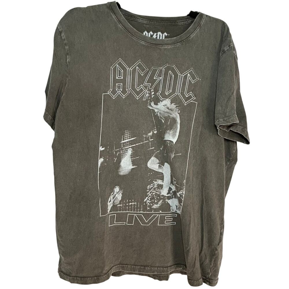 AC/DC Live Graphic Band Tee Lucky Brand Charcoal Gray Faded Rock T-Shirt XL